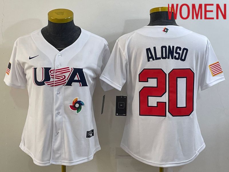 Women 2023 World Cub USA 20 Alonso White Nike MLB Jersey8